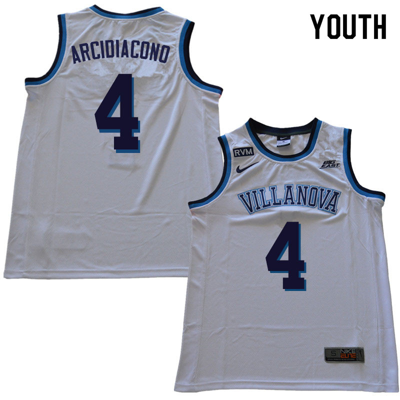2019 Youth #4 Chris Arcidiacono Villanova Wildcats College Basketball Jerseys Sale-White